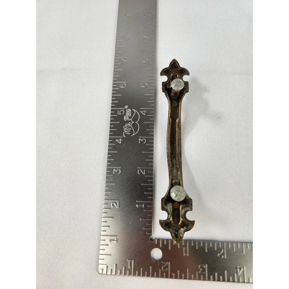 Set 10 Vintage Gothic Fleur de Lis Drawer Pulls Eastlake Brass Cabinet Handles
